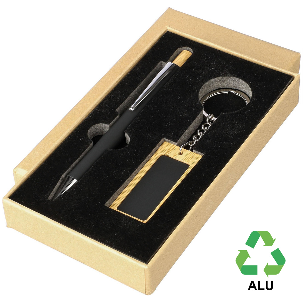 ЕКО набір з бамбуку 'Zaid' (ручка + брелок) прогумований