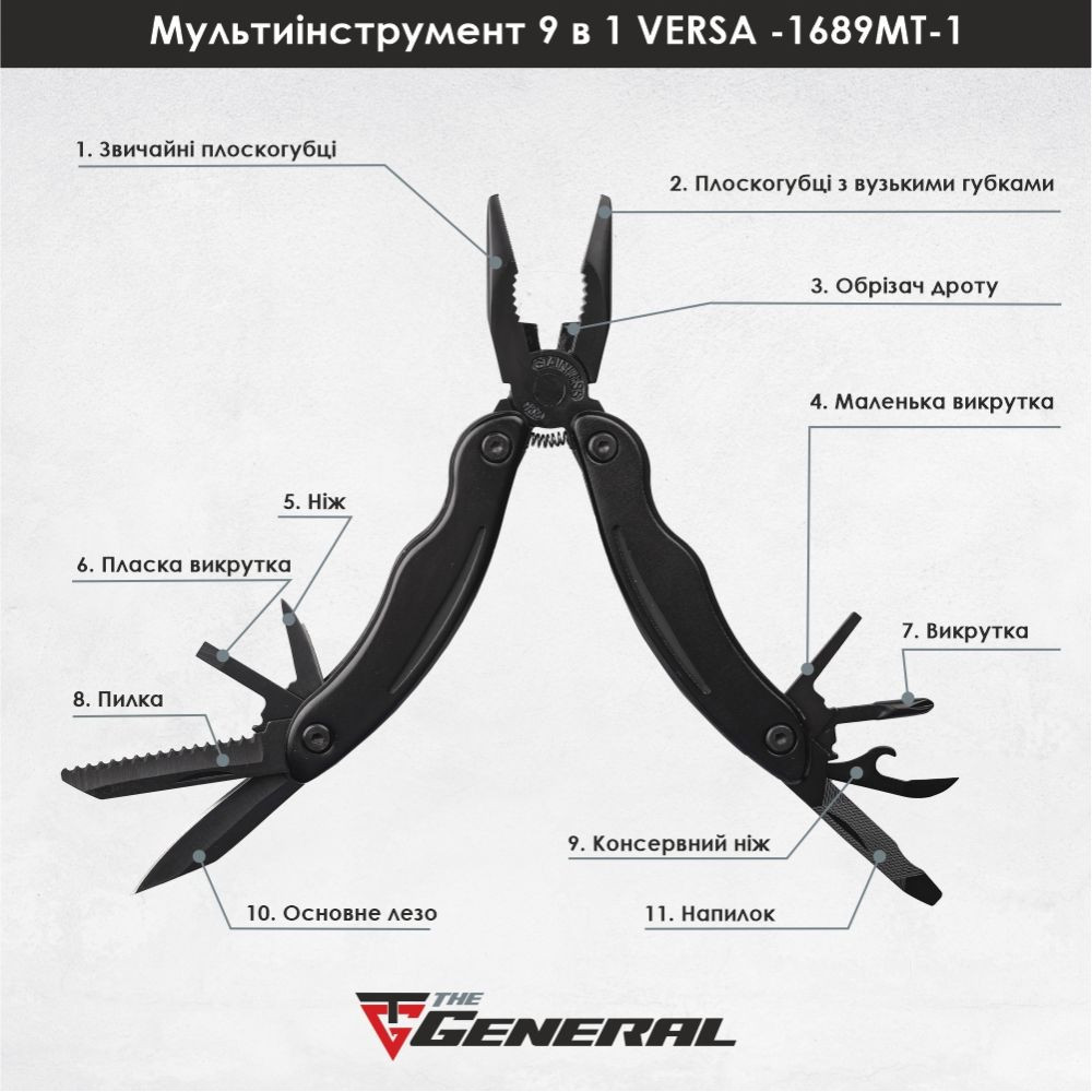 Мультиінструмент 9 в 1 VERSA, 165 мм, в чохлі